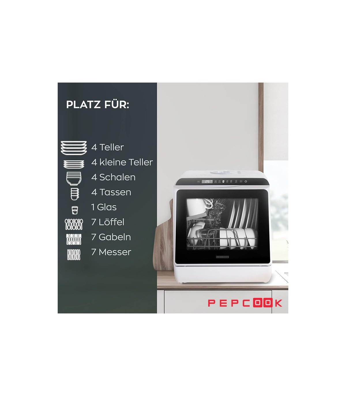 مینی ماشین ظرفشویی 4 نفره هنریچ مدل HTG 8841