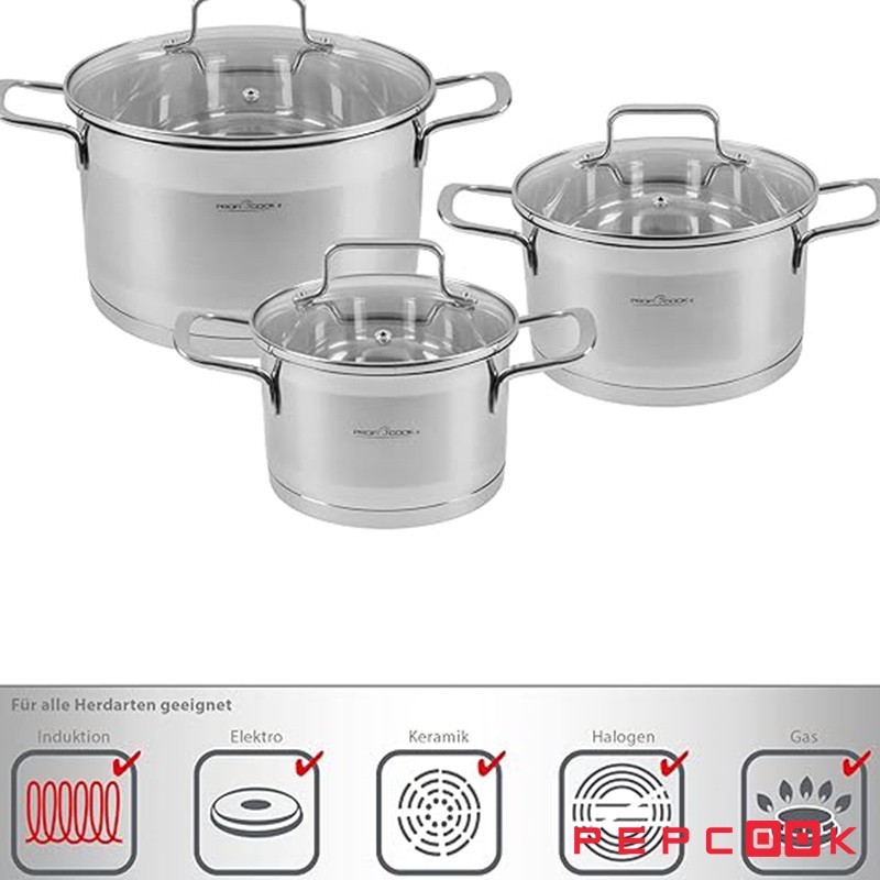 سرویس قابلمه 6 پارچه استیل ضد زنگ پروفی کوک مدل 1223